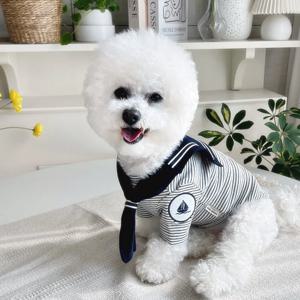 강아지맨투맨 마린단가라 케이프 봄가을옷 티셔츠 단품 네이비 S