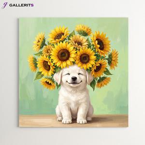 해바라기 강아지 꽃 그림 거실 카페 아이방 인테리어 액자 두꺼비집가리개