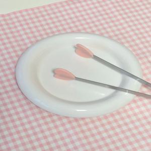 핑크 하트 실리콘 스테인리스 미니집게 다용도 샐러드 과일 얼음