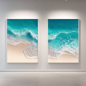 blue waves 2p - 자수느낌 바다 아트포스터 2p 세트