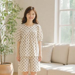 리본 반팔 여름 실내복 세트 국내산 순면 이중거즈 잠옷 홈웨어