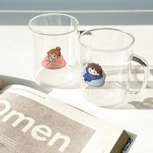 말랑이 몽글이 일자 내열유리컵 단품 내열유리잔 손잡이 물컵 투명 커피잔 430ml