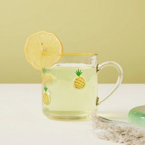 스무디팝 핸드페인팅 파인애플 손잡이 유리잔 375ml