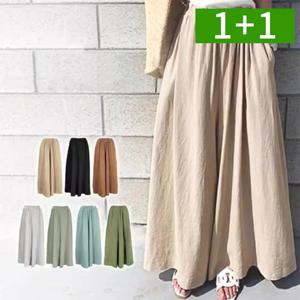 1+1 면 여성 치마바지 9부 여름 와이드핏 롱 팬츠