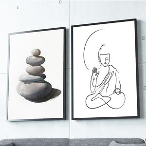 돌과 부처 명상 그림 동양 액자 불교 포스터