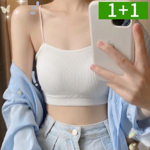 1+1 크롭나시 여성민소매티 골지 이너 끈나시티
