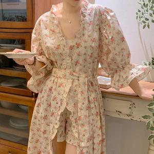 메리가운+반바지 세트구성 여성 러블리 잠옷 홈웨어 파자마 골프가운 샤워가운 로브가운