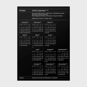2026년 블랙 그리드 인테리어 한장 달력 포스터 캘린더