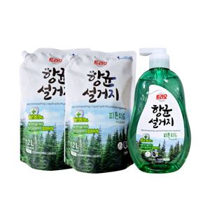 트리오 항균 설거지 주방세제 피톤치드 750ml + 1.2L리필 2개