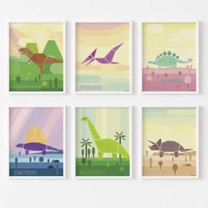 8x10인치 6장 세트 - 공룡 동물 그림 일러스트 포스터