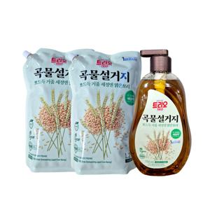 트리오 곡물 설거지 주방세제 맑은보리 750ml + 1.2L리필 2개