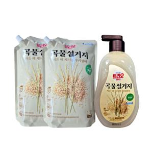 트리오 곡물 설거지 주방세제 우리현미 750ml + 1.2L리필 2개