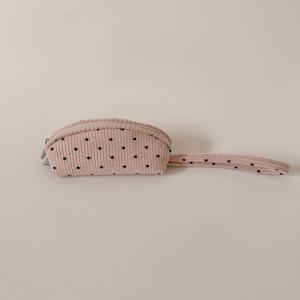 미니 골지 도트 스트랩 파우치 Milk Pink 핸드 스트랩 파우치 외출용 키링 파우치