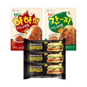 60계 하하하치킨주먹밥 500g+간지치킨주먹밥 500g+디럭스버거핫도그 180gx3개