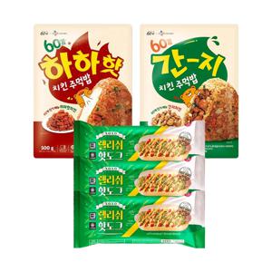 60계 하하하치킨주먹밥 500g+간지치킨주먹밥 500g+렐리쉬핫도그 160gx3개