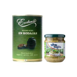 엑셀렌시아 블랙올리브 슬라이스 400g + 프리텔리롱고바디 바질페스토 180g