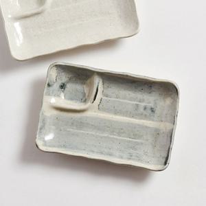 일본 도자기 사각 2칸 나눔 접시 회접시 플레이트