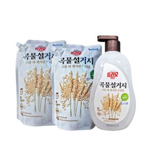 트리오 곡물 설거지 주방세제 우리밀 750ml + 1.2L리필 2개