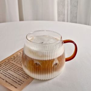 손잡이 유리컵 플리츠 내열 유리 아이스커피 크림라떼잔 네스프레소컵 400ml