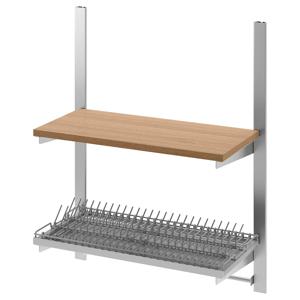 쿵스포르스 주방벽수납 선반 레일 레일 식기건조대 스테인리스/물푸레나무 64cm