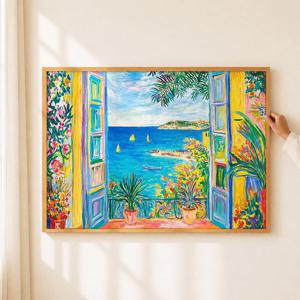 창문 인테리어 포스터 (WP56.푸른날의 풍경) 윈도우 벽장식 창가 액자 데코