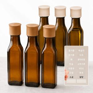 헥사 꾹꾹 국산 오일병 참기름병 실리콘뚜껑 120ml 사각 갈색 6개 라벨포함