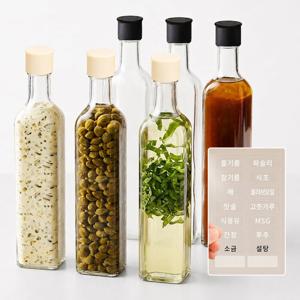 헥사 꾹꾹 국산 오일병 참기름병 실리콘뚜껑 500ml 사각 투명FN500S 6개 라벨포함