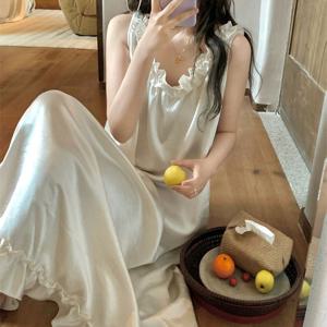 나시 잠옷 원피스 미뇽 실크 프릴 여름 백리스 파자마 1color