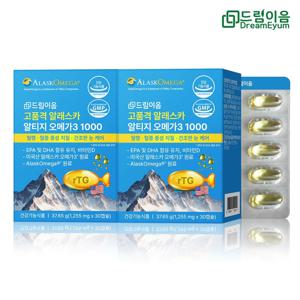 고품격 알래스카 알티지 오메가3 1000 1255mg x 30캡슐 2박스 2개월분