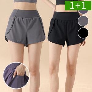 1+1 3부 여름 여성 반바지 트레이닝 헬스 러닝 숏팬츠