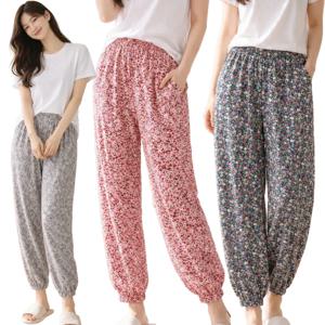 여성 인조인견 9부 시보리 바지 플라워 밴딩 주머니 쿨링 빅사이즈 홈웨어 잠옷바지