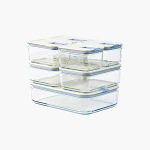 퍼펙트씰M 내열유리 스팀홀 밀폐용기 7종(직사각 500mlx4+1.1Lx2+2.3L)