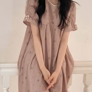 J'eu 멜로즈 레이스 요루면 반팔 원피스 파자마