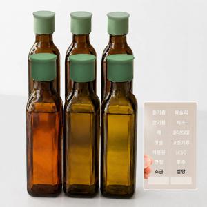 헥사 꾹꾹 국산 오일병 참기름병 실리콘뚜껑 180ml 사각 갈색BN180S 6개 라벨포함