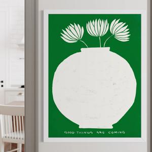 좋은 일이 생길꺼야 풍수 인테리어 달빛꽃과 달항아리 그림 액자 GREEN