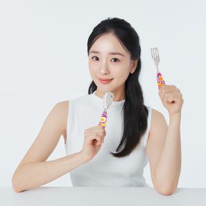 주니 올스테인리스 자기주도 이유식 스푼 포크 수저세트 체크패턴