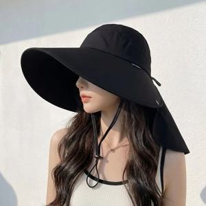 자외선 햇빛 차단 와이드 챙 목가리개 모자 넥커버 탈부착 썬캡 블랙