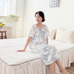 로맨틱 여성 뜨왈 레이온 셔링 원피스 잠옷 파자마 홈웨어