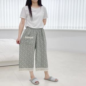 시원한 플라워 잠옷 바지 여름 냉감 홈웨어 가벼운 파자마 바지 빈티지 레이스 데일리 쿨팬츠