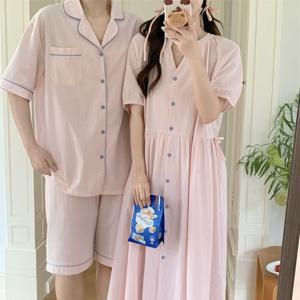 소프트러브 커플 여름 반팔 잠옷 로맨틱 원피스 파자마 시원한 홈웨어 상하세트 신혼부부