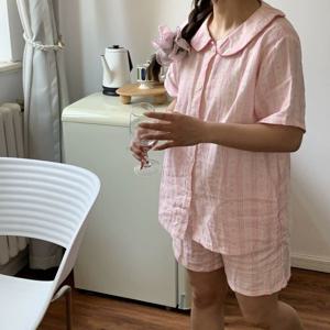 반팔 잠옷 세트 순면 사과랑 멍멍이랑 라운드 카라 여름 홈웨어 1color