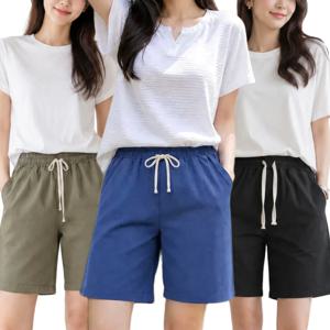 여성 린넨 4부 반바지 여름 밴딩팬츠 무릎위 와이드핏 홈웨어 이지웨어