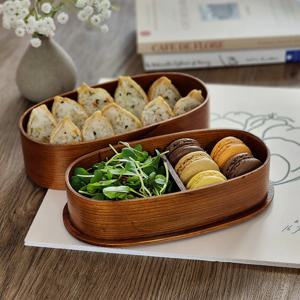 나무 도시락통 타원 2단