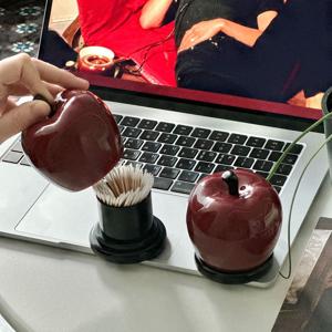 글로우 사과 오브제 면봉케이스 이쑤시개통 치실정리함 인테리어소품