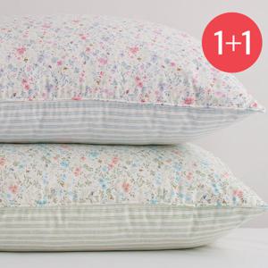 1+1 양면 꽃무늬 스트라이프 세미마이크로 베개커버 40x60 / 50x70