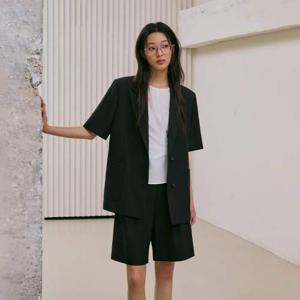 LAP (SET-아우터)뒤트임 오버핏 반팔 재킷 AS2EJ460