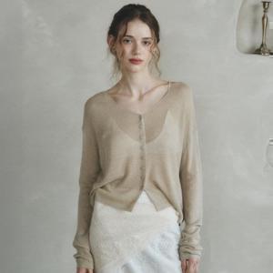 르니나 COLIN linen sheer knit cardigan_KHAKI