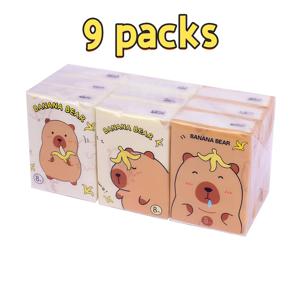 TEMU 귀여운 카피바라 만화가 인쇄된 9팩 티슈 파우치, 3겹*8장/팩, 학교 개학철용 이동식 수갑지 종이
