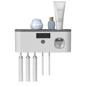 TEMU 1개 스마트 칫솔 살균기 + 자동 치약 디스펜서 - 벽걸이형, 5구 저장공간, 내구성 플라스틱, USB 충전 리튬 배터리, 모던 욕실 정리함 & 홈 데코, 칫솔 보관함, 욕실 정리함 | 모던 칫솔 보관함 | 내구성 플라스틱 스탠드, 칫솔 보관 정리함