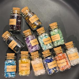 TEMU 스타일 천연 수정 유리병 12개 세트, 돌 조각 포함, DIY 주얼리 제작용, 타원형 소원병, 선물, 크리스마스/추수감사절 장식, 수채화 수지 공예 및 수정 필러용, 손세척 가능